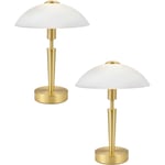 2 PACK Table Lamp Brass Matt Touch on & off Shade White Satinized Glass E14 60W