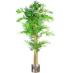 150cm (5ft) Natural Look Artificial Bamboo Plants Trees - XL with Silver Metal Planter
