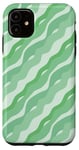 Coque pour iPhone 11 Vert menthe avec vagues diagonales ou rubans, simple, minimaliste