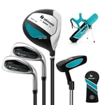 4-delat barngolfklubbset med golfbag och regnskydd för barn i åldern 8-10 år blå