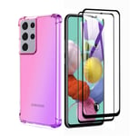 GOGME Case for Samsung Galaxy S21 Ultra 5G + 2 Screen Protector, Ultra-Slim Crystal Clear Anti Smudge Silicone Soft Shockproof TPU + Reinforced Corners Protection Phone Cover (Pink/Purple)