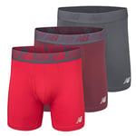 New Balance Men's 6" Boxer Brief Fly Front with Pouch, 3-Pack,Burgandy/Team Red/Thunder, Small (29"-31")
