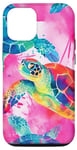 Coque pour iPhone 14 Pro Motif aquarelle tropicale tortue de mer plage