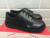 NEW BLACK LEATHER KICKERS KICK LO YOUTH SCHOOL SHOES, UK 4/37