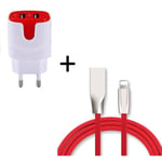 Pack Chargeur Lightning pour IPHONE 11 Pro Max (Cable Fast Charge + Double Prise Secteur Couleur USB) APPLE IOS - ROUGE