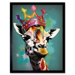 Giraffe Wearing Rainbow Crown King Queen Pop Art Art Print Framed Poster Wall Decor 12x16 inch