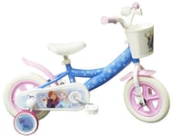 A.T.L.A.S. Vélo 10'' Enfant Fille Reine des Neiges/Frozen avec Panier Avant, Garde Boue, Carter, Roues bâtons & 2 stabilisateurs, Bleu & Blanc