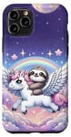 Coque pour iPhone 11 Pro Kawaii Sloth on Unicorn Adventure