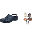 Crocs Unisex Classic Clog, Navy,12 UK Men + Jibbitz Shoe Charm 5-Pack | Personalize with Jibbitz Animal Lover One-Size