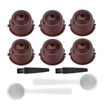 6 Pack Refillable Reusable Coffee Capsules Filter Pods for Nescafe Dolce Gusto Machine, Colorful Cups with Brush and Spoon, Compatible for All Dolce Gusto/Circolo/Genio/Melody (Brown)