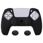 eXtremeRate PlayVital Samurai Edition Black Anti-slip Controller Silicone Skin for ps5, Ergonomic Soft Rubber Protective Case for ps5 Controller with Black Thumb Stick Caps