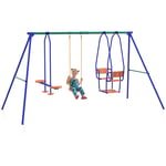 3 in 1 Garden Swing Set with Single Swing, Glider, Rocking Chair Swing, Orange