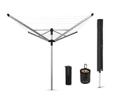 Brabantia 50m Lift-O-Matic Advance Rotary Washing Line (Grey) Multiple Height Adjustments, Folding Outdoor Rotating Clothes Dryer + 50 mm Ground Tube & Accessories