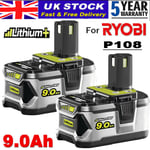2X 9.0Ah Battery For Ryobi P108 18V One+ Plus Lithium-Ion RB18L40 P109 P104 P105