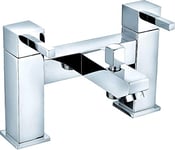 VeeBath Ripon Modern Square Monobloc Double Lever Bath Shower Mixer Tap Bathroom Tub Filler Brass Faucet with Shower Head - Chrome