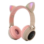Huaze Kids Wireless Headphones Cat Ear Bluetooth 5.0 Headphones with Flashing Led Light SD Card Slot Built-in Microphone for Mobile Phone PC Laptop