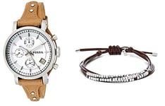 Fossil Women's Chronograph Quartz Watch with Leather Strap ES3625 Women's Dainty Rondel Slider Brown Bracelet JA6379040