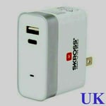 SKROSS  Type-C & Type-A  iPhone Samsung Smartphone, Tablet USB Charger - US Plug