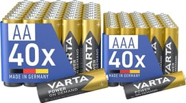VARTA Batteries 40x AA & 40 AAA, pack of 80, Power On Demand, Alkaline, storage pack in environmentally friendly packaging, ideal for computer accessories, Smart Home devices, Made in Germany