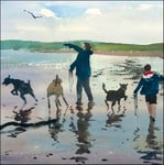 Family Dog Walking on The Beach Greeting Card - Walkies Watercolour by Ken Hayes