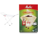 Vileda Extra X-Legs Clothes Airer, Indoor Clothes Drying Rack with 20m Washing Line, White & Melitta 6658076 Pack Original Size 1x4, 80, Filter Coffee Makers, Brown, Paper