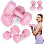 Hex hantlar set 2x2 kg, träningsvikter, fitnessbelastning, rosa, ModernHome
