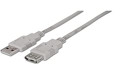AISENS A101 – 0013 – Câble Extension USB 2.0 (1.8 m pour sur Un câble, apte pour Jeux de Console, caméras numériques, Webcam, imprimantes et Souris) Couleur Beige