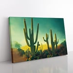 Cactus Desert View Vol.2 Canvas Wall Art Print Ready to Hang, Framed Picture for Living Room Bedroom Home Office Décor, 50x35 cm (20x14 Inch)