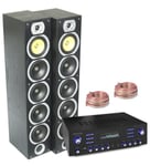 Ljudpaket för vardagsrum 1st förstärkare med Bluetooth + 2st HiFi tower Fenton SHFT57B 4 x 6.5" svart, Paket med Förstärkare + 2st HiFi Högtalare 2st Fenton SHFT57B