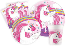 Ciao-Kit Table Fête Party licorne Unicorn Rainbow Colors 8 personnes (44 pcs: assiettes, gobelets, serviettes) en papier FSC Vaisselle, AZ118, Multicolor