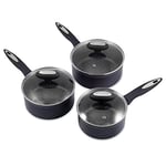 Zyliss E980143 Ultimate Non-Stick 3 Piece Saucepan Set with Lids, Multiple Sizes, Forged Aluminium, Black, Rockpearl Plus Non-Stick Technology, Suitable for All Hobs Including Induction