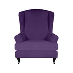 Renhe 2-Piece Wing Chair Cover Stretch Wingback Slipcovers with Cushion Cover Sofa Covers Furniture Protector Home Decor Purple
