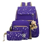 Teenage Casual Canvas Backpack Bag Set Cute Lightweight Purple