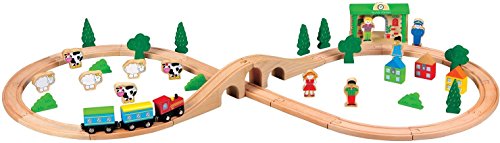 Lelin Toys - 31916 - Modélisme Ferroviaire - Train En Bois - 50 Pièces