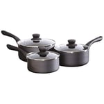 Pro-Chef CKW1847GE 3PC Aluminium Sauce Lid | Soft Grip Handle and Knobs | Inside 2 Layer Pfluon Outside High Temp Coating | Pressed Induction Base | 16cm | 18cm | 20cm-Black, 3 Piece Pan Set