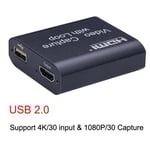 Boîtier d'enregistrement vidéo statique pour jeu PC,streaming en direct,carte de capture en boucle,micro intégré,sortie audio,4K,HDMI vers USB 2.0,3.0 - Type 4K with Loop