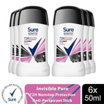 Sure Women Invisible Pure Antiperspirant Stick 72H Nonstop Protection, 6x50ml