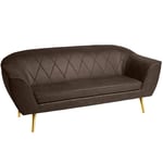 4 Seater Sofa in eco leather with gold legs dark brown - with stitching, in imitation leather, with metal legs for easy assembly, with soft filling - small sofa for living room, bedroom, office