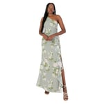 Anaya with Love Women's Maxi Dress Ladies Sleeveless One-Shoulder Asymmetric Split Waterfall Ruffle A-line Bridesmaid Wedding Guest Prom, Sage Green Floral, 26