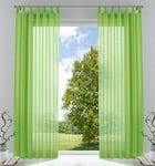 Gardinenbox Pack of 2 Transparent Curtains Set Living Room Voile Tab-Top Curtain with Lead Band Closure, 100% Polyester, Apple Green, H x W 245 x 140 cm