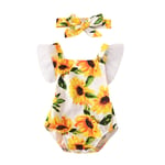HINK Baby Romper Set,Newborn Infant Baby Girls Ruffle Sunflower Print Bodysuit Romper+Headbands Sets 12-18 Months Yellow Girls Romper & Jumpsuit For Baby Valentine'S Day Easter Gift