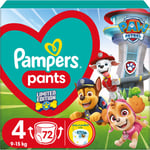 Pampers Pants Paw Patrol Size 4 buksebleer til engangsbrug 9-15 kg 72 stk.