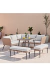 Seychelles PE Rattan Outdoor Garden 9 Seat Dining Table And Corner Sofa Set With 2 Benches And Cushions