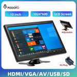 Podofo 10,1-tums LCD HD-skärm, mini-TV och datorhögtalare, HDMI VGA-skärm, färgskärm, backkamera och hemsäkerhetssystem