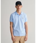 Gant Mens Slim Fit Short Sleeve Shield Logo Pique Polo - Blue Cotton - Size Large