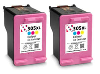 2 x 305 XL Colour Refilled Ink Cartridge For HP Envy 6010 Printers