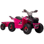 Electric Quad Bike 6V Kids Ride On w/ Back Trailer for Ages 18-36 Months - PINK