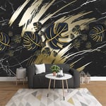 Msrahves Decorative Home Accessories Creativity black gold leaves marble 100X70CM Wallpaper Wall Mural Picture Decoration Wallposter Wallpaper Decor Self Adhesive Wallpaper for Kitchen Countertop Deco