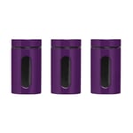 Set of 3 Purple Enamel Steel Glass Tea Coffee Sugar Kitchen Food Storage Jars