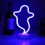 Bipily Halloween Ghost Neon Signs Festival Decorative Lights with Base, Ghost Neon Lights USB/Battery Powered Night Light for Room Table Decor Party Halloween-Blue Ghost